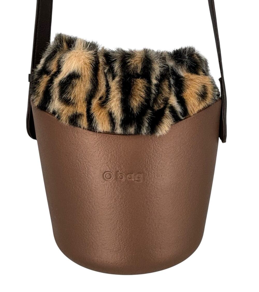 O Bag Italy Eva Compound Basket Tote Crossbody Bronze Faux Leopard Drawstring